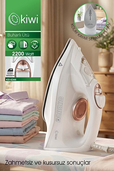 Kiwi KSI-6344 Buharlı Ütü | 2200 Watt, Seramik Taban, 90g Şok Buhar, 220ml Su...