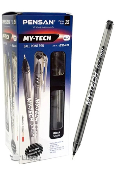 Pensan قلم حبر جاف ماي تيك 0.7 ملم، علبة مكونة من 25 قلم - أسود
