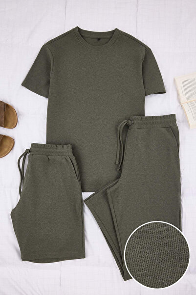 Trendyol Collection Khakifarbenes, dreiteiliges, strukturiertes Trainingsanzu...