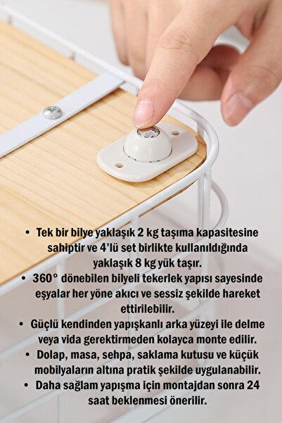omilife 4'lü 360 Derece Döner Yapışkanlı Mobilya Tekerleği Eşya Kaydırma Aparatı Seti