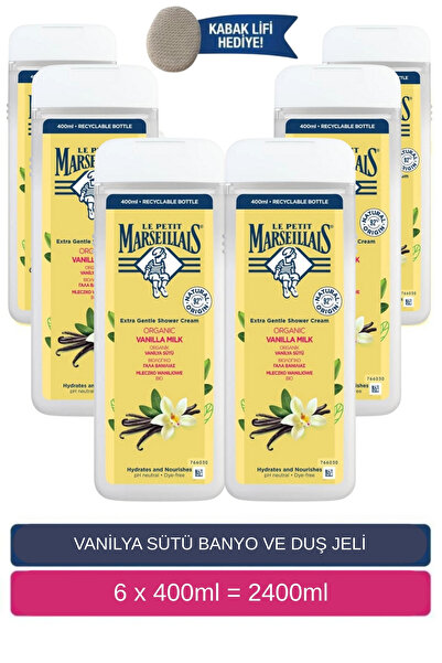 Le Petit Marseillais Vanilya Sütü Duş Jeli 400 ml x6 adet ve Kabak lifi hediyeli