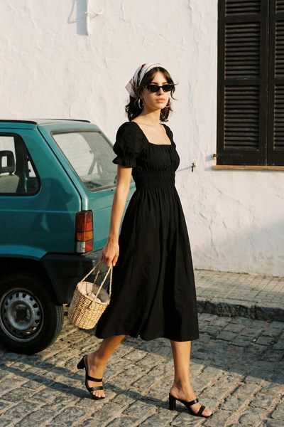 Trendyol Collection Schwarzes Skater-/Ballett-Midikleid aus Webstoff mit Ball...