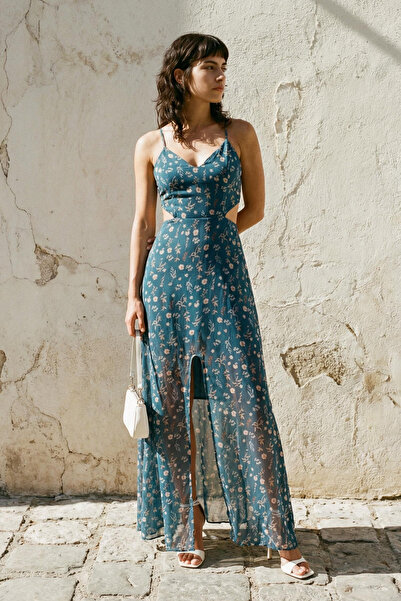 ترينديول كوليكشن فستان طويل منسوج متعدد الألوان على شكل حرف A مبطن بخصر مزين ...