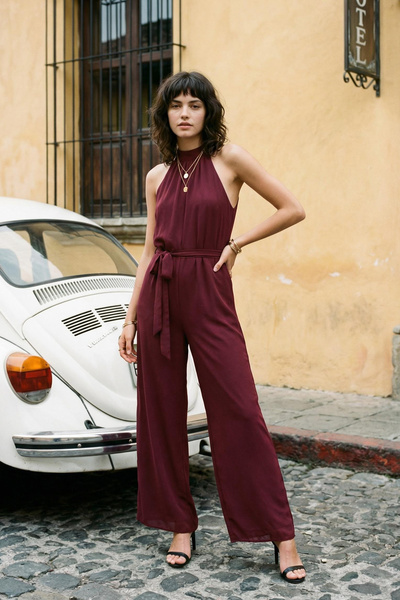 Trendyol Collection Vínová tkaná kombinéza TWOSS23TU00093 s maxi šifonovou po...