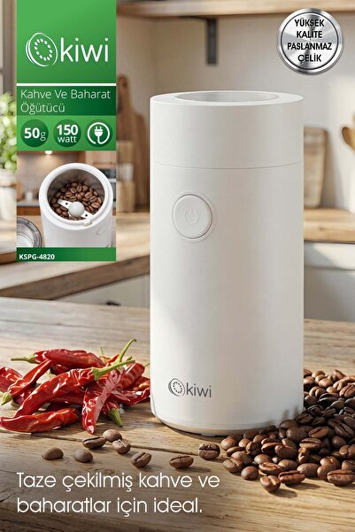 Kiwi KSPG-4820 Kahve ve Baharat Öğütücü Beyaz | Paslanmaz Çelik Bıçaklar & 50...