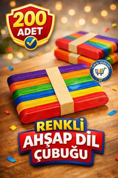 nistabolje Renkli 200 Adet Dil Çubuğu Ahşap Büyük Geniş Dil Basma Çubuk Abesl...