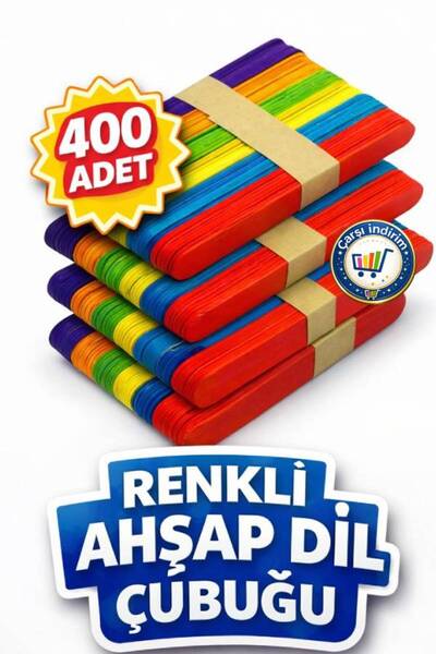 nistabolje Renkli 400 Adet Geniş Dil Çubuğu Ahşap Büyük Abeslang Dondurma Dil...