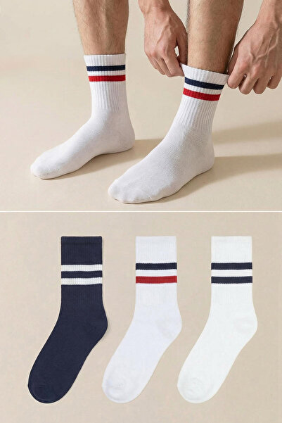 Trendyol Collection Унисекс тъмносиньо-бял комплект колежански чорапи на паму...