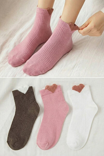 Trendyol Collection Braun-Mehrfarbige 3-teilige gestrickte Socken aus Baumwol...