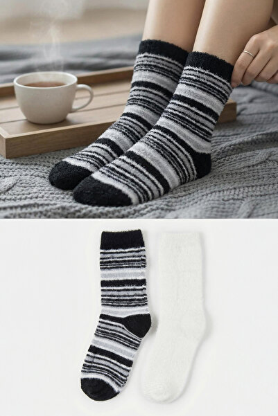 Trendyol Collection Екру-черни 2-компонентни сърцевидни плетени чорапи THMAW2...