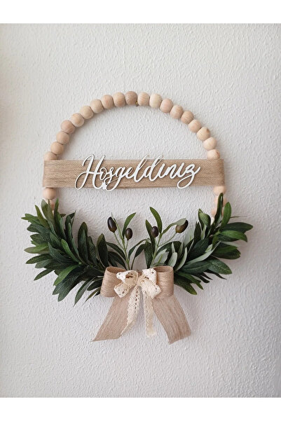 Okaliptus Tasarım Ahsap boncuklu zeytin dalı kapi süsü duvar dekoru hediye