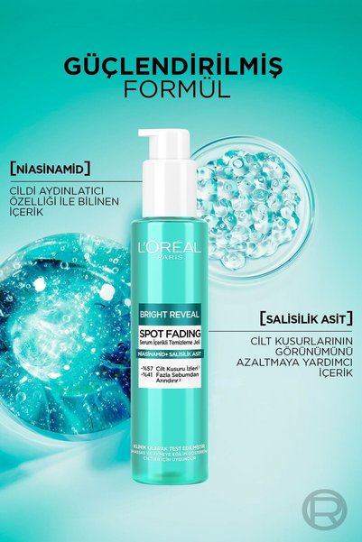 L'Oreal Paris Bright Reveal Cilt Kusuru İzi Karşıtı, Serum İçerikli Temizleme Jeli Niasinamid+Salisilik Asit 150ml