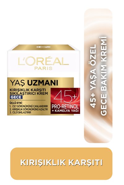 L'Oreal Paris Yaş Uzmanı 45+ Kırışıklık Karşıtı Sıkılaştırıcı[Pro-Retinol] İçeren Nemlendirici Gece Yüz Kremi 50ml
