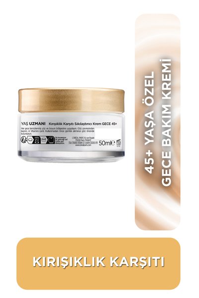 L'Oreal Paris Yaş Uzmanı 45+ Kırışıklık Karşıtı Sıkılaştırıcı[Pro-Retinol] İçeren Nemlendirici Gece Yüz Kremi 50ml