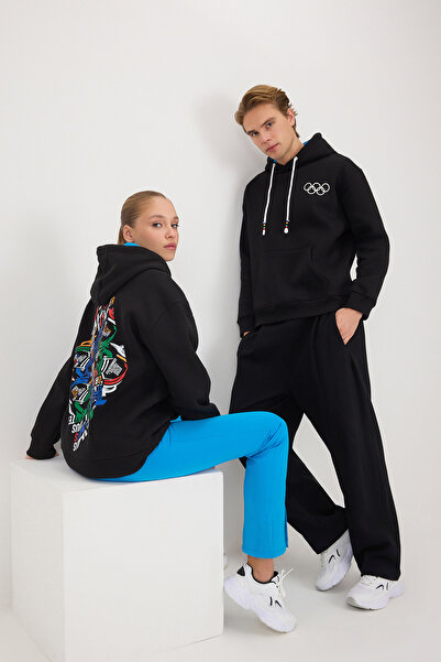 The Olympic Collection Schwarzer Unisex-Hoodie mit normaler Passform und Aufd...