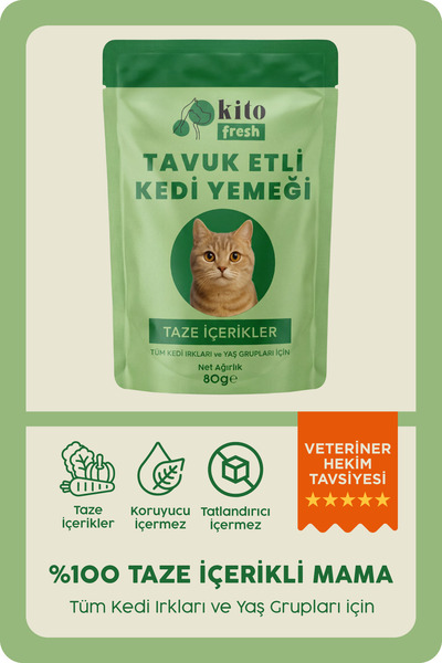 kito Fresh Tavuk Etli Kedi Yemeği %100 Taze İçerikli Mama 80 g