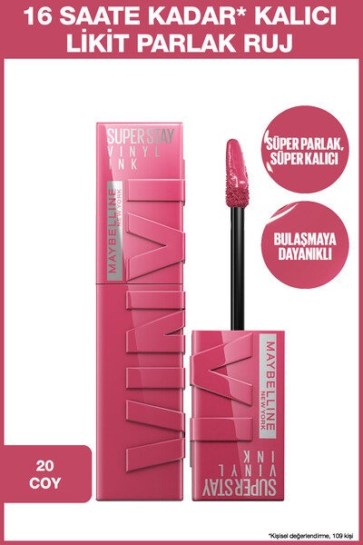 Maybelline New York Super Stay Vinyl Ink Uzun Süre Kalıcı Likit Parlak Ruj 20...