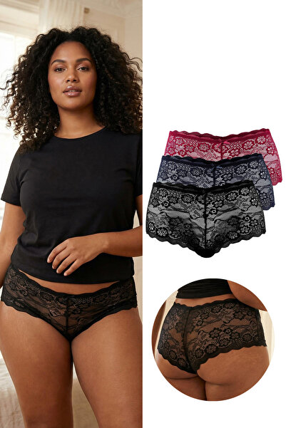 Trendyol Curve Multi-Colored 3-Pack Lace Plus Size Panties Tbbss26Cm00004