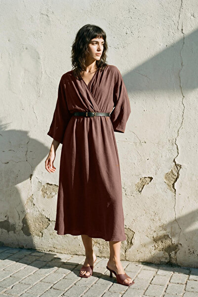 Trendyol Collection Khaki pásek A-Line Sash Délka Taxi Community Šaty