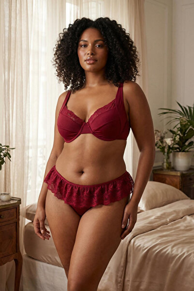 Trendyol Curve Σετ εσωρούχων με πλεκτό λουράκι χωρίς καπάκι με μικρο βολάν κα...