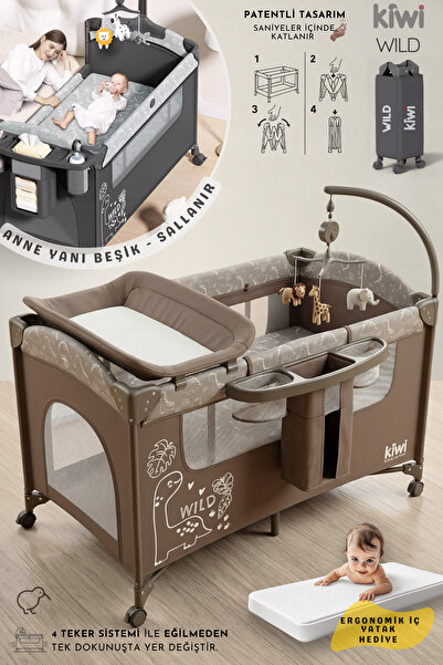 Kiwi WildNest 3in1 Anne Yanı Park Yatak Katlanır Beşik, Tekerlekli, Yan Açılı...