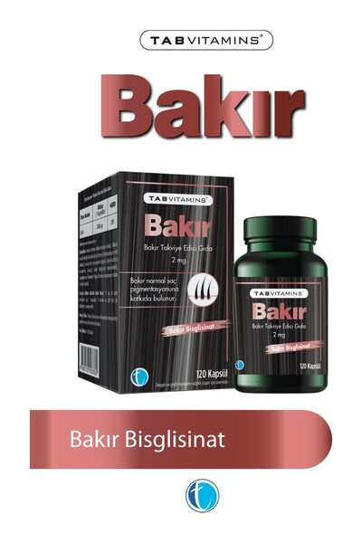 Tabvitamins Bakır 120 Bitkisel Kapsül Bakır Bisglisinat 2 mg