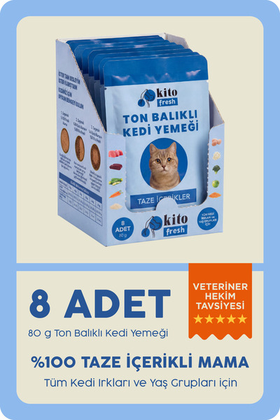 kito Fresh Ton Balıklı Kedi Yemeği %100 Taze İçerikli Mama 80 g x 8 Adet