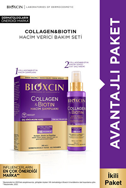 Bioxcin Collagen & Biotin Hacim Şampuanı + Sıvı Saç Kremi (Hacim Verici, Dolg...
