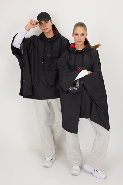 The Olympic Collection Schwarzer olympischer bedruckter Unisex-Regenmantel TW...