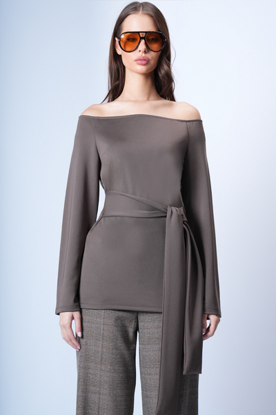 Trend Alaçatı Stili Women's Bitter Brown Boat Neck Tie-Waist Knitted Blouse A...