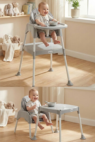 Wellgro Pretty 3 in1 Çalışma Masalı ve Minderli Mama Sandalyesi Gri