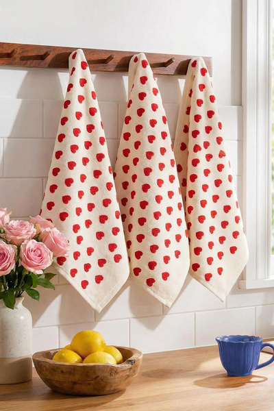 TRENDYOLMİLLA HOME 3-teiliges Küchentuch & Geschirrtuch mit Herz-Print 30x50 ...