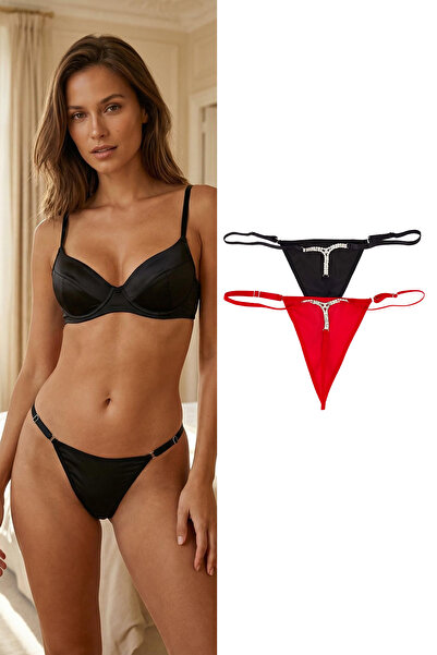 Trendyol Collection Μαύρο-κόκκινο πλεκτό εσώρουχο με αξεσουάρ Micro Stone 2 τ...