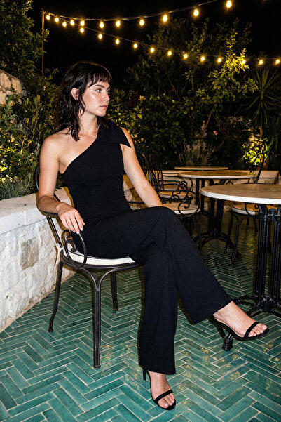 Trendyol Collection Salopetă neagră cu o singură mânecă - TPRSS24TU00010 cu d...