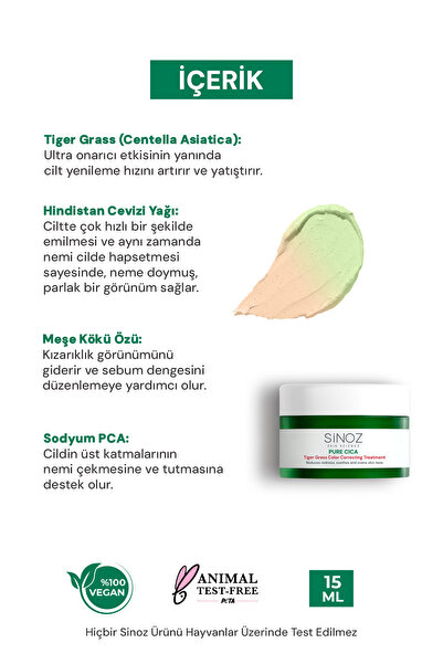 SİNOZ Pure Cica Tiger Grass Anında Ton Eşitleyici Onarıcı Yüz Bakım Kremi 15 ml