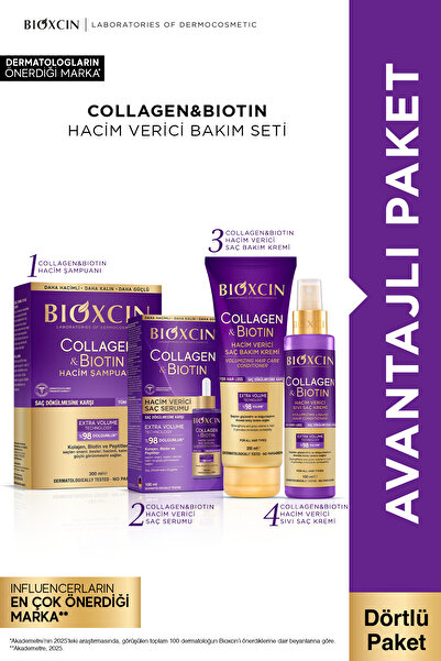 Bioxcin Collagen & Biotin Hacim Şampuanı + Saç Serumu + Saç Bakım Kremi + Sıv...