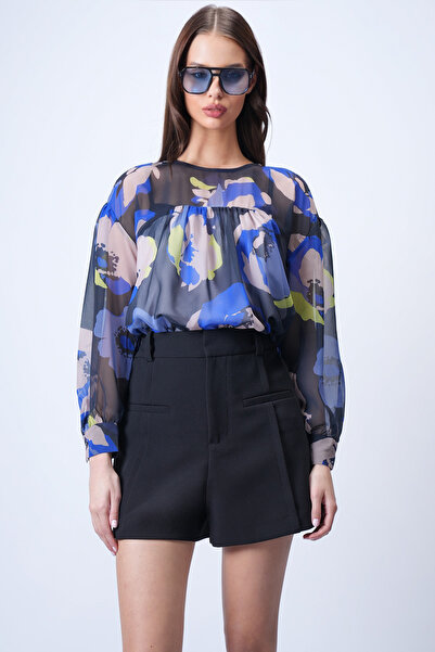 Trend Alaçatı Stili Дамска блуза от шифон с подплата Saks Bicycle Collar ALC-...