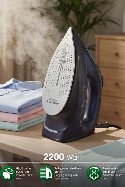 Kiwi KSI-6344 Buharlı Ütü | 2200 Watt, Seramik Taban, 90g Şok Buhar, 220ml Su Haznesi