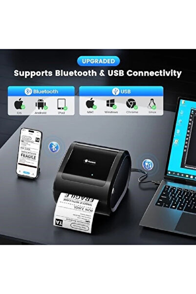 Phomemo D520-BT Bluetooth+USB Termal Yazıcı, Siyah - Barkod/Adres/Posta Etike...
