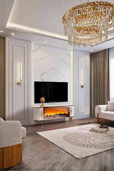 Breda Home Concept Mira Mdf Gold Detaylı Şömineli Renk değişimli ve Bluetooth...