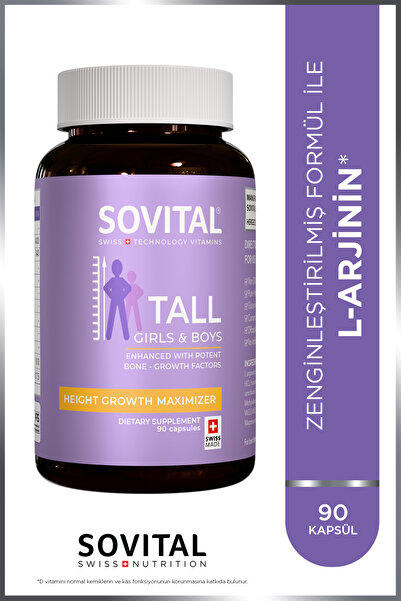 SOVITAL Tall Uzun Boy, Boy Uzamasına Yardımcı 11-21 Yaş, 90 Adet Kapsül
