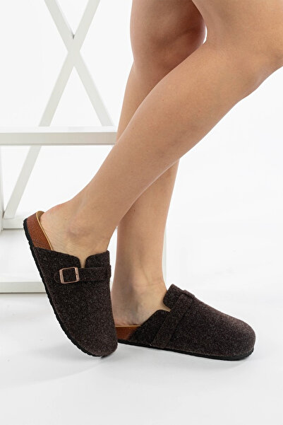 TRENDYOL SHOES Brown Felt Closed Front Flat Women's Sabo Slippers Takss25Te00001