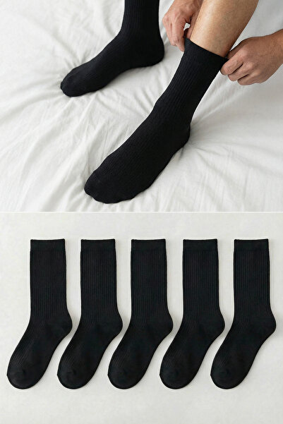 Trendyol Collection Balení 5 kusů bavlněných texturovaných černých ponožek – ...