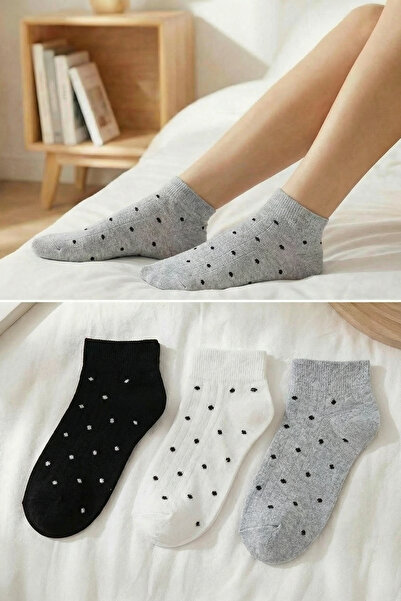 Trendyol Collection Grau-Schwarz-Weiß 3-teilige gepunktete Jacquard-Stricksoc...