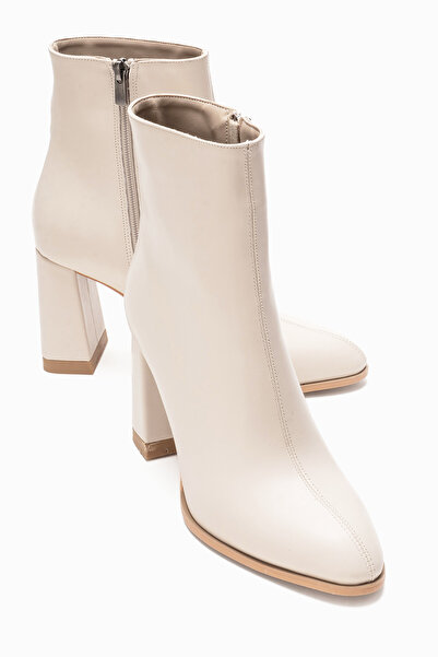 LuviShoes Jewel Bej Cilt Kadın Topuklu Bot