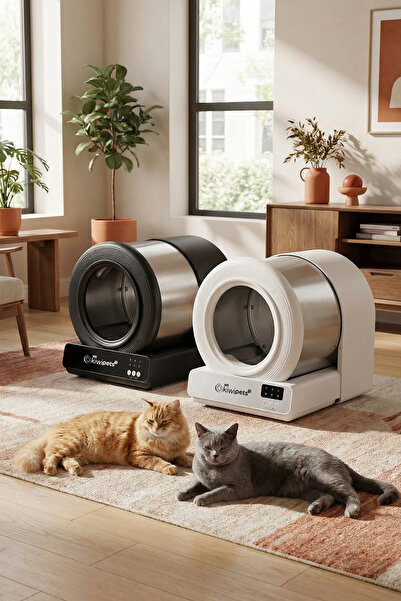 Tiny Kiwipets KPLB-10771 Otomatik Akıllı Kendi Kendini Temizleyen Kedi Tuvaleti | 60L Hacim & Koku Giderici Beyaz