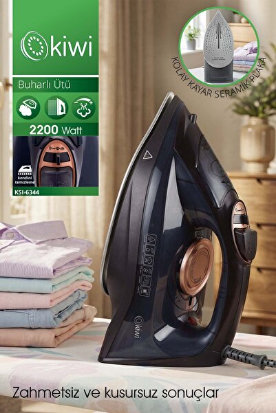 Kiwi KSI-6344 Buharlı Ütü | 2200 Watt, Seramik Taban, 90g Şok Buhar, 220ml Su...