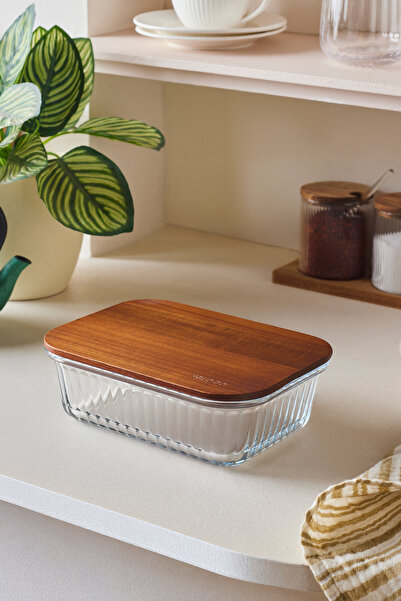 Karaca Massi Acacia Ahşap Kapaklı Cam Saklama Kabı 1040 ml