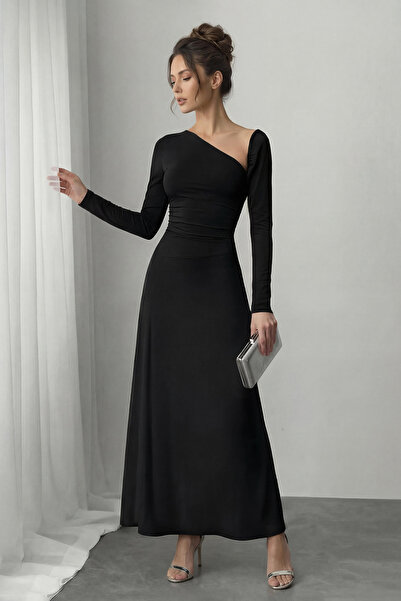 ترينديول كوليكشن فستان سهرة طويل محبوك باللون الأسود وفستان حفلات التخرج للعا...