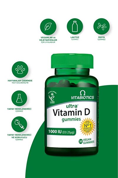 Vitabiotics Ultra Vitamin D 1000 IU D3 Vitamini İçeren 50 Vegan Gummies